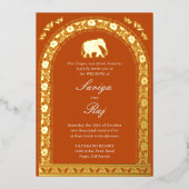 金ゴールドエレファント&ロータスフラワーインディアン結婚ズ 箔招待状 (正面)