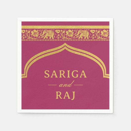 金ゴールドエレファント&ロータスフラワームンダップアー結婚チズ スタンダードカクテルナプキン (正面)