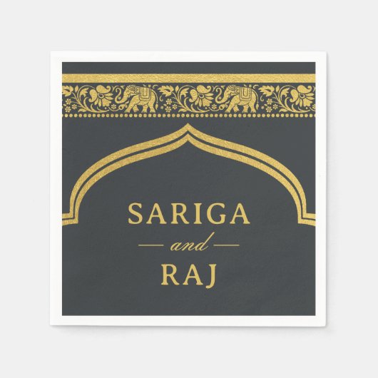 金ゴールドエレファント&ロータスフラワームンダップアー結婚チズ スタンダードカクテルナプキン (正面)