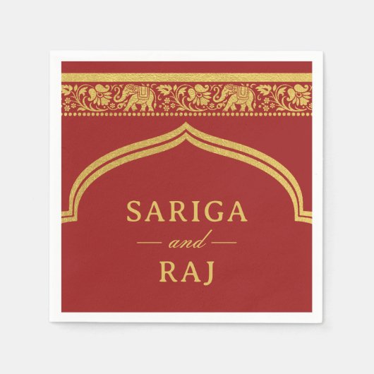 金ゴールドエレファント&ロータスフラワームンダップアー結婚チズ スタンダードカクテルナプキン (正面)