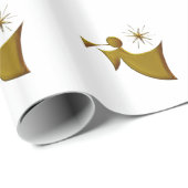 金ゴールドエンジェルオンホワイトクリスマスラップ ラッピングペーパー (ロールコーナー)