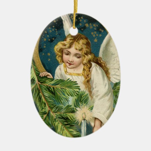 金ゴールドエンジェルクリスマスナイトヴィンテージホリデーカスタム セラミックオーナメント (正面)