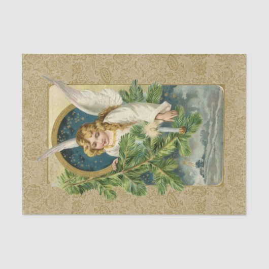 金ゴールドエンジェルクリスマスナイトヴィンテージホリデークラフト 薄葉紙 (正面)