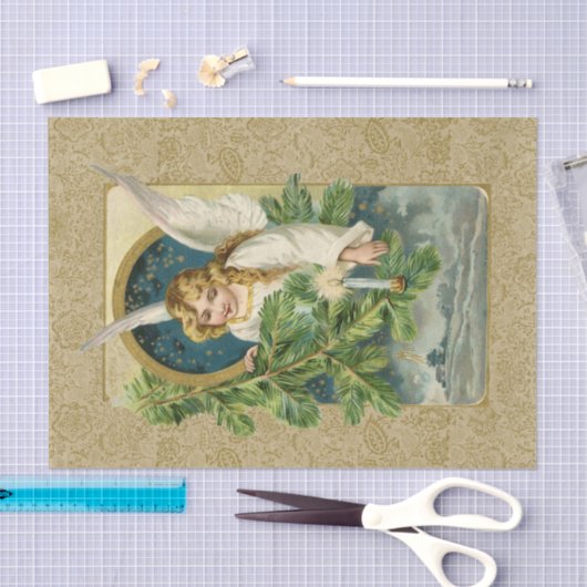 金ゴールドエンジェルクリスマスナイトヴィンテージホリデークラフト 薄葉紙 (クラフト)
