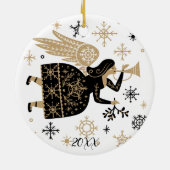 金ゴールドエンジェルスタークリスマスカロル民俗芸術 セラミックオーナメント (裏面)