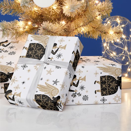 金ゴールドエンジェルスタークリスマスカロル民俗芸術 ラッピングペーパー (クリスマス)