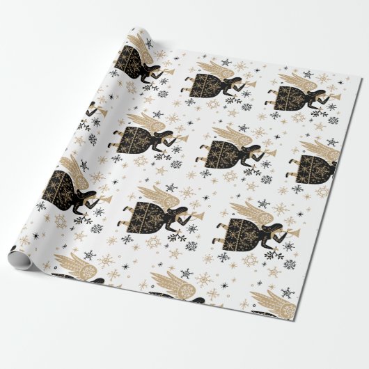 金ゴールドエンジェルスタークリスマスカロル民俗芸術 ラッピングペーパー (アンロールド)