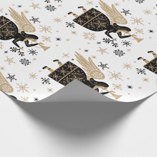 金ゴールドエンジェルスタークリスマスカロル民俗芸術 ラッピングペーパー (角)