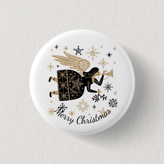 金ゴールドエンジェルスタークリスマスカロル民俗芸術 缶バッジ (正面)