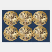 金ゴールドエンジェルブルーブラッククリスマスリース ラッピングペーパーシート (正面2)