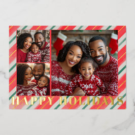 金ゴールドエンボスストライプのクリスマス 箔シーズンカード