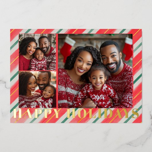 金ゴールドエンボスストライプのクリスマス 箔シーズンカード (正面)