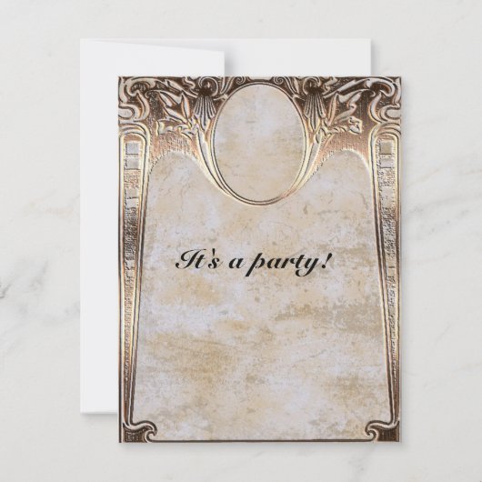 金ゴールドエンボスルックステームン結婚クス 招待状 (正面)