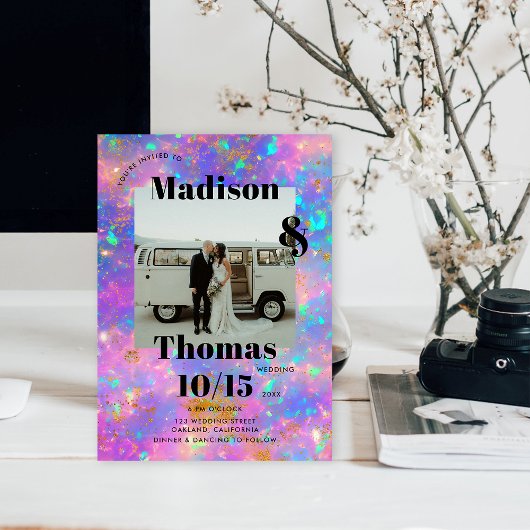 金ゴールドオパール石1フォトミニマはっきりしたリスト結婚ズ 招待状