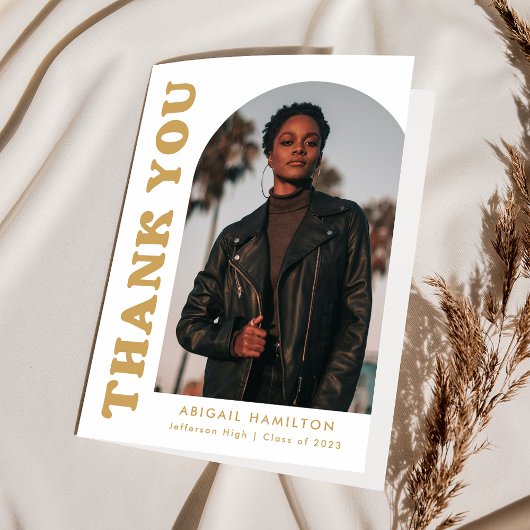 金ゴールドオフセットアーチ4写真卒業 サンキューカード