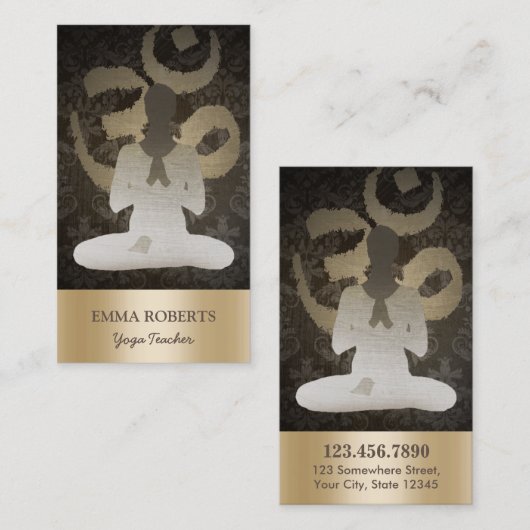 金ゴールドオムシンボルヴィンテージダマスクヨガ&メディエーション 名刺 (正面/裏面)