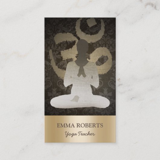 金ゴールドオムシンボルヴィンテージダマスクヨガ&メディエーション 名刺 (正面)