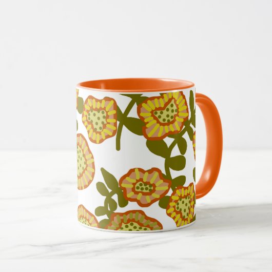 金ゴールドオリーブオレンジフローラデザイン©キャシートンプソン マグカップ (正面右)