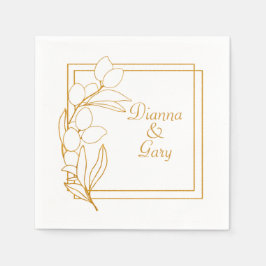 金ゴールドオリーブブランチと金ゴールドフレーム スタンダードカクテルナプキン