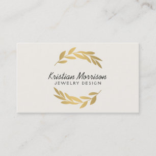 金ゴールドオリーブブランチリースオンアイボリー 名刺