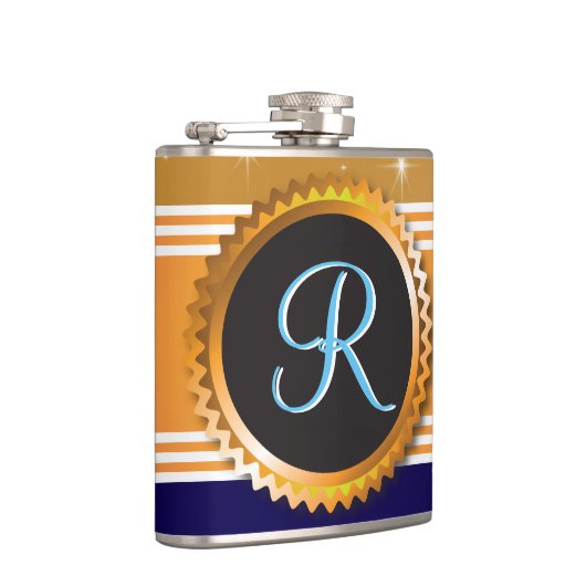 金ゴールドオルブスターズサファイアブルーモノグラム フラスク (右)