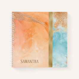 金ゴールドオレンジターコイズ水カラー抽象芸術名 ノートブック