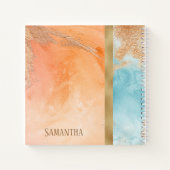 金ゴールドオレンジターコイズ水カラー抽象芸術名 ノートブック (裏面)