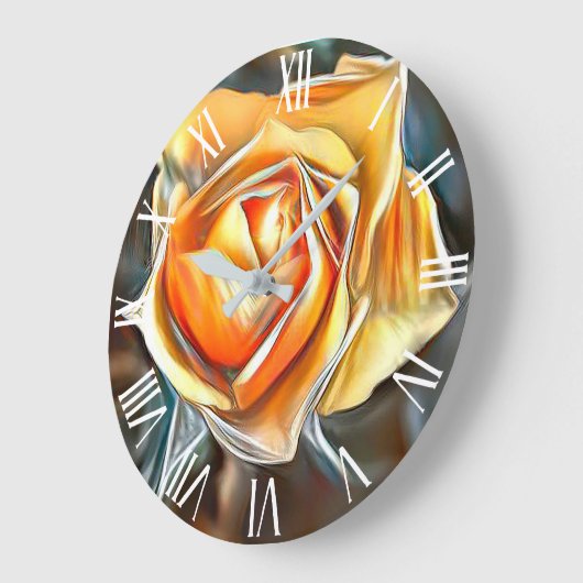 金ゴールドオレンジトレンディーユニークバラアートドリーム ラージ壁時計 (傾斜)