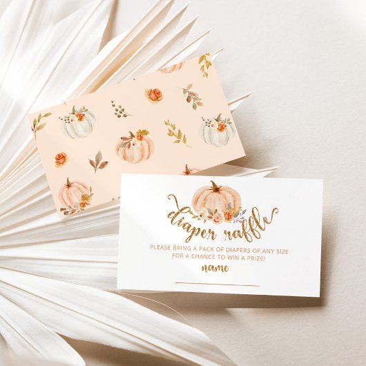金ゴールドオレンジフローラカボチャおむつラッフルチケット エンクロージャーカード