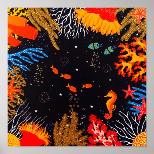 金ゴールドオレンジ熱帯夏海水中 ポスター (正面)