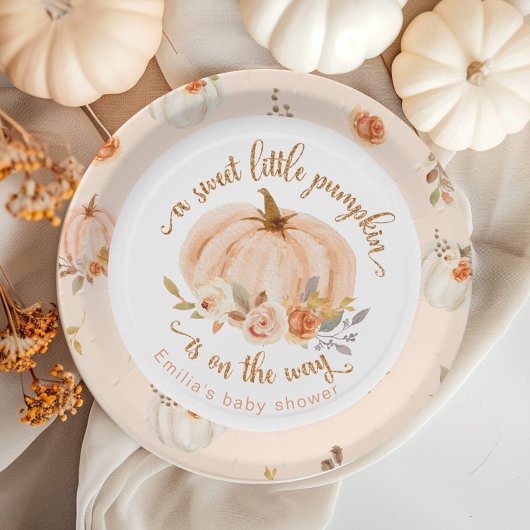 金ゴールドオレンジ色の甘い小さなかぼちゃの赤ちゃんシャワー ペーパープレート