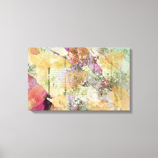 金ゴールドオレンジ色の秋リーフ葉のヴィンテージデコページ キャンバスプリント (正面)