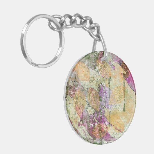 金ゴールドオレンジ色の秋リーフ葉のヴィンテージデコページ キーホルダー (正面左)