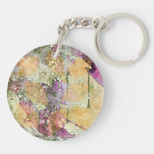 金ゴールドオレンジ色の秋リーフ葉のヴィンテージデコページ キーホルダー (裏面)