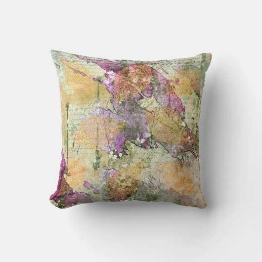 金ゴールドオレンジ色の秋リーフ葉のヴィンテージデコページ クッション (正面)