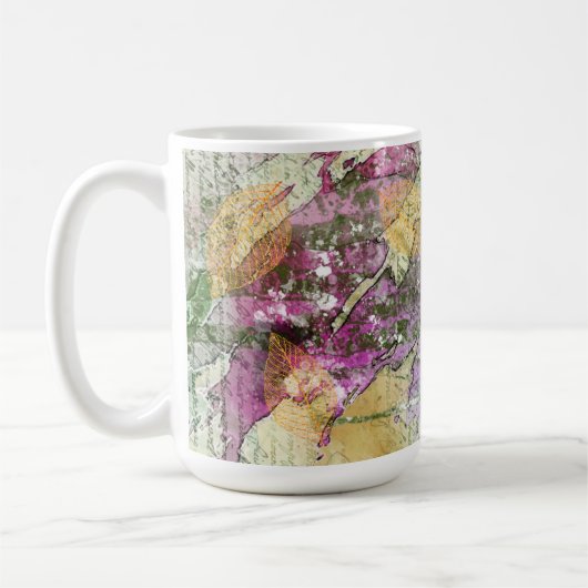 金ゴールドオレンジ色の秋リーフ葉のヴィンテージデコページ コーヒーマグカップ (左)