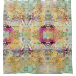 金ゴールドオレンジ色の秋リーフ葉のヴィンテージデコページ シャワーカーテン