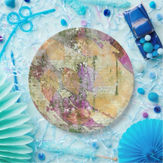 金ゴールドオレンジ色の秋リーフ葉のヴィンテージデコページ ペーパープレート (パーティー)