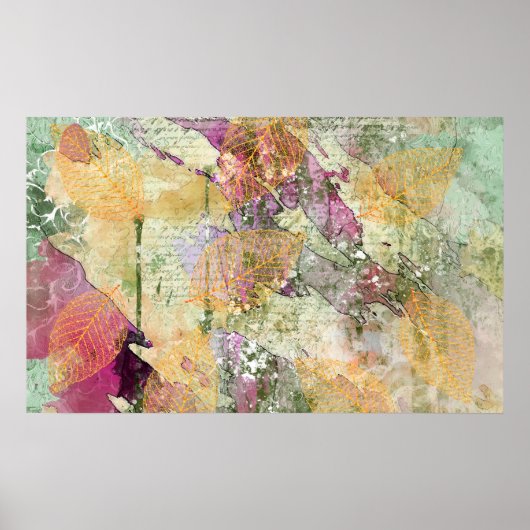 金ゴールドオレンジ色の秋リーフ葉のヴィンテージデコページ ポスター (正面)