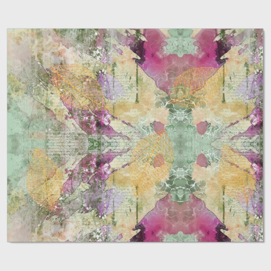 金ゴールドオレンジ色の秋リーフ葉のヴィンテージデコページ ラッピングペーパー (フラット)