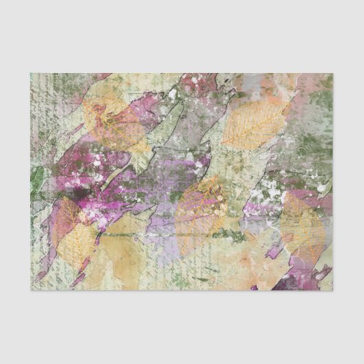 金ゴールドオレンジ色の秋リーフ葉のヴィンテージデコページ 薄葉紙 (正面)