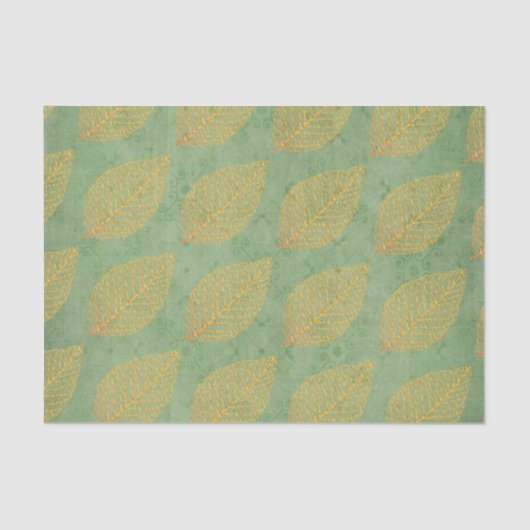 金ゴールドオレンジ色の秋リーフ離れの緑のデコページ 薄葉紙 (正面)