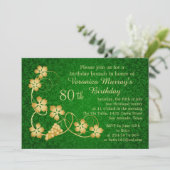 金ゴールドオンつる植物グリーンダマスク80誕生日 招待状 (スタンド正面)