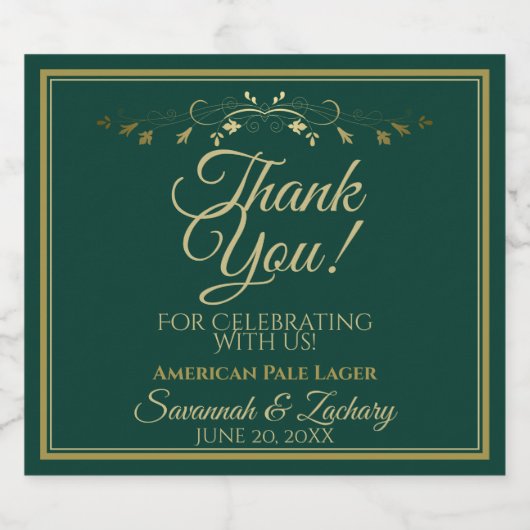 金ゴールドオンエレガントエメラルド·グリーン結婚の感謝の言葉 ビールラベル (シングルラベル)