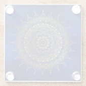 金ゴールドオンエレガント深いブルーフローラヘナマンダラ ガラスコースター (裏面)