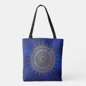 金ゴールドオンエレガント深いブルーフローラヘナマンダラ トートバッグ (裏面)
