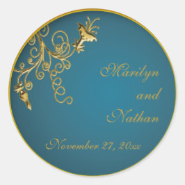 金ゴールドオンティール（緑がかった色）モノグラムの1.5インチラウンドステッカー ラウンドシール