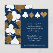 金ゴールドオンネイビーブルーラスベガスウェディングレセプションカード 招待状 (正面/裏面)