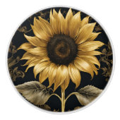 金ゴールドオンブラックジャイアントヒマワリ セラミックノブ (正面)