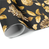 金ゴールドオンブラックモダンヴィンテージフローラ ラッピングペーパー (ロールコーナー)
